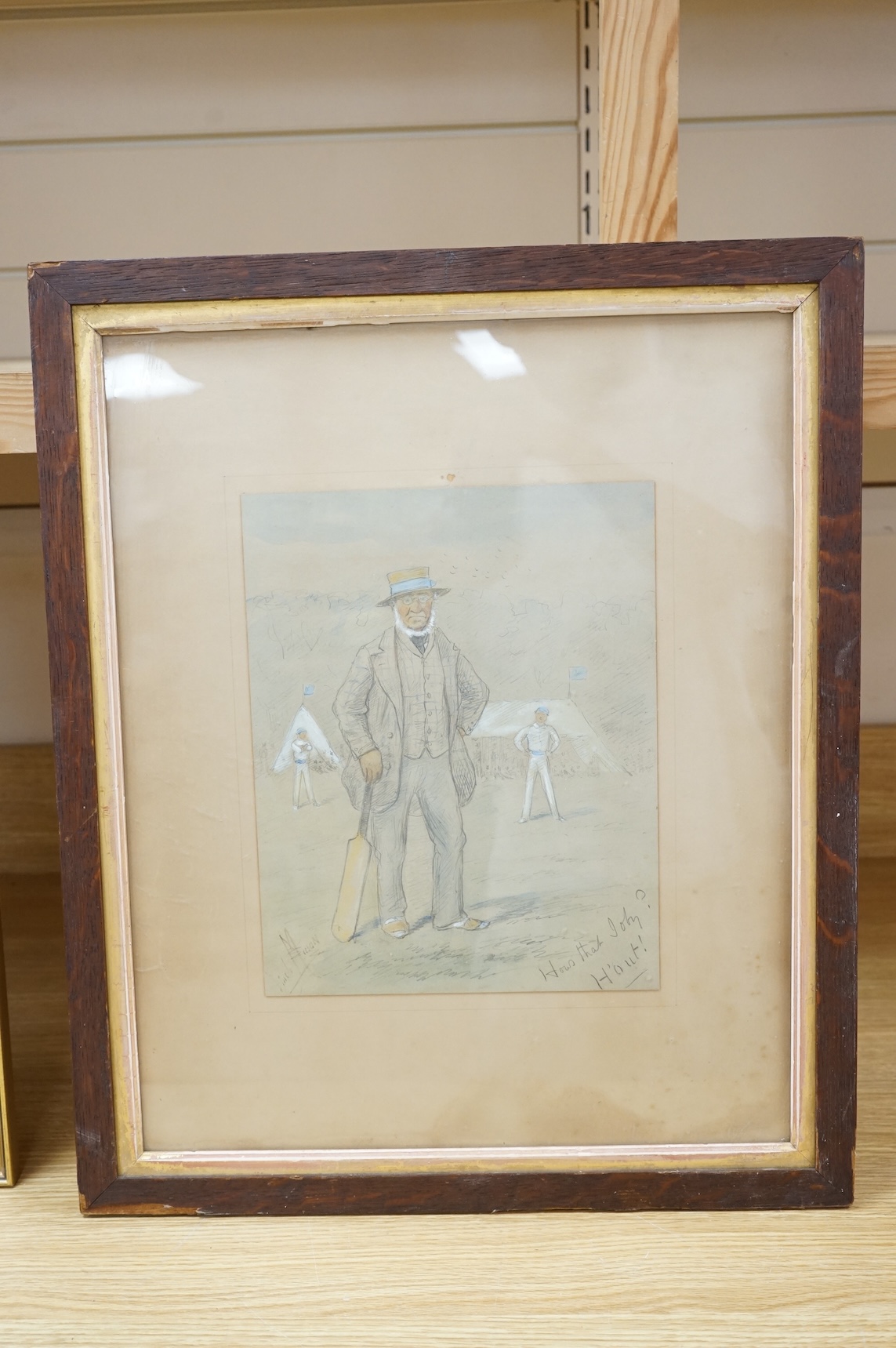 George Finch Mason (1850-1915), ‘How’s that Joby?, H’Out!’, signed and inscribed, cricketing interest watercolour, together with another, largest 28 x 23cm